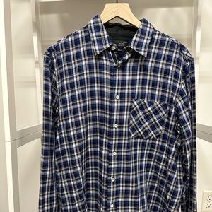 Men’s rag & bone plaid button down shirt (black, blue, white)
